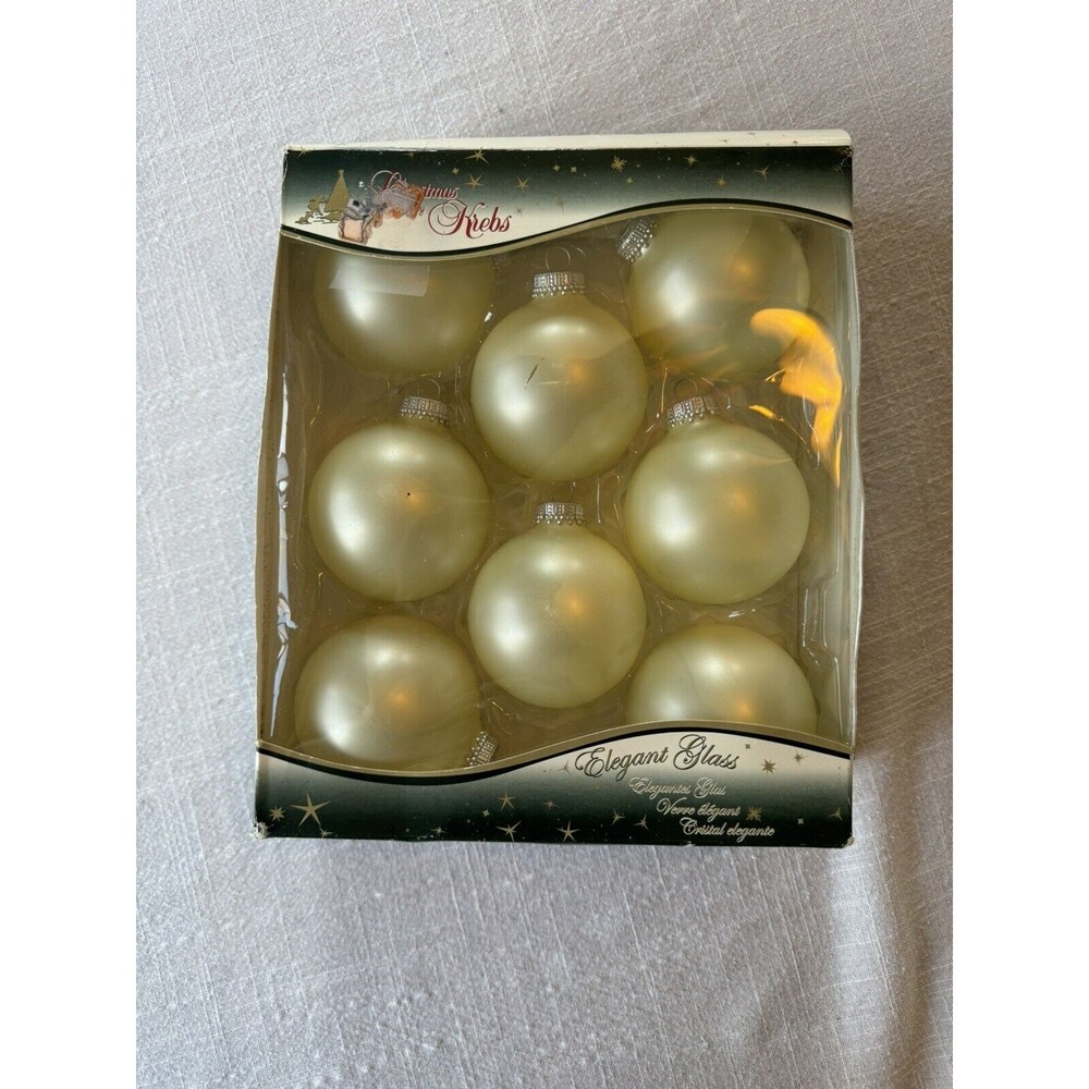 Exclusive Designer Glass Christmas By Krebs‎ 8 Glass Ball Ornaments Cream/Ivory